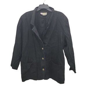 Coldwater Creek Woman's Vintage Black Linen 3 Button Blazer‎ USA Plus Size 2X